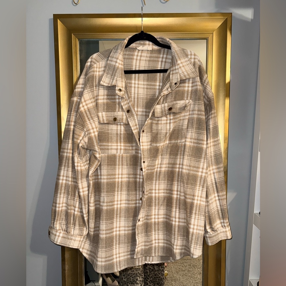Plaid Utility Jacket/Shaket in Brown and Cream
